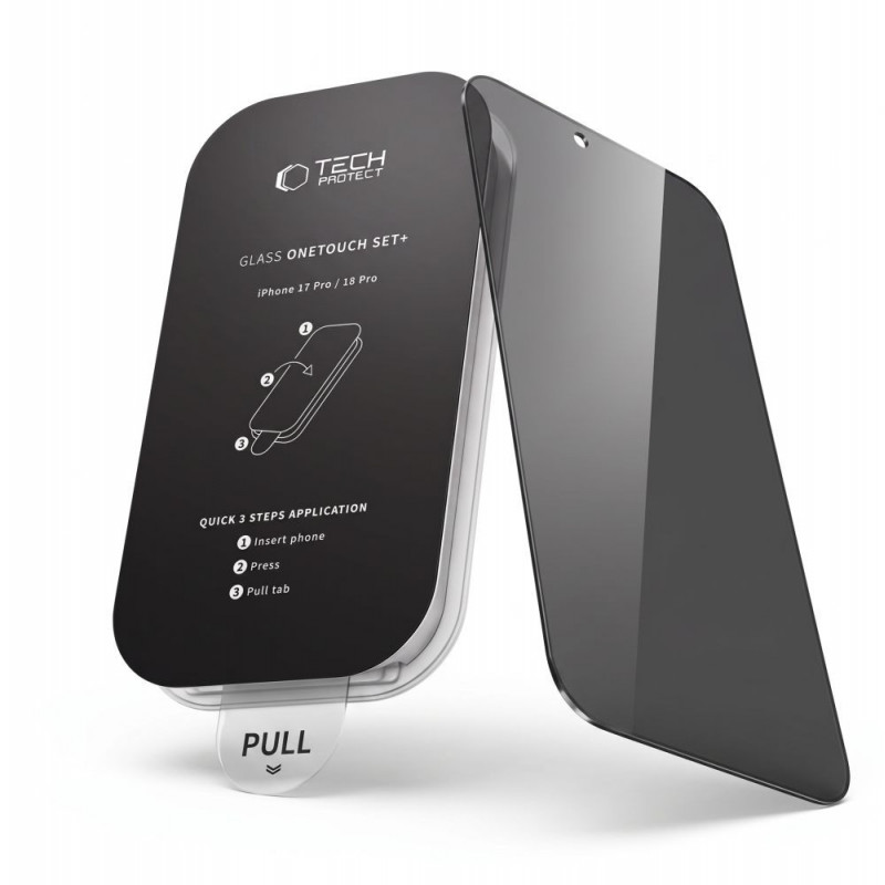 Tech-Protect OneTouch Set Spy+ privatumo grūdintas stiklas, skirtas Apple iPhone 18 Pro Max (2 vnt.)