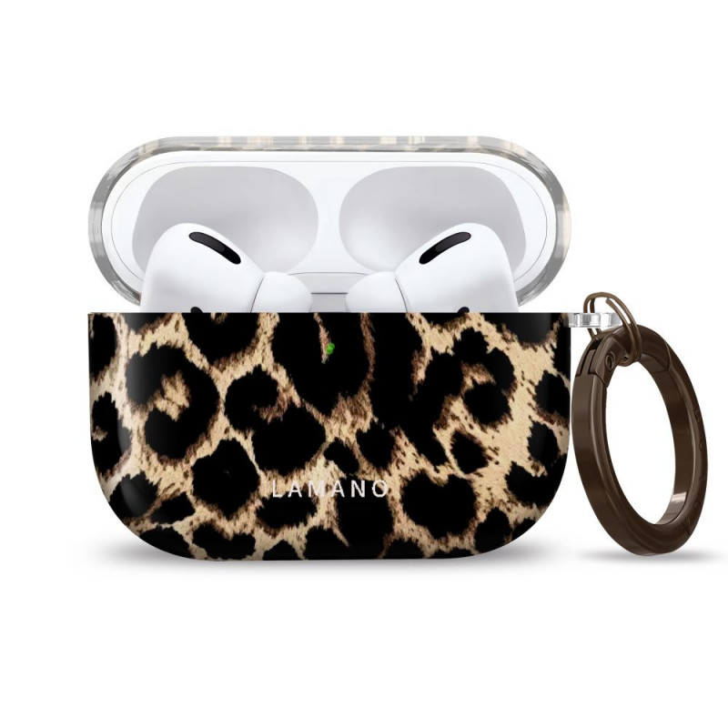 Tech-Protect Lamano dėklas, skirtas Apple AirPods Pro 3, su karabinu, Exotic Touch (juodas ir rudas)