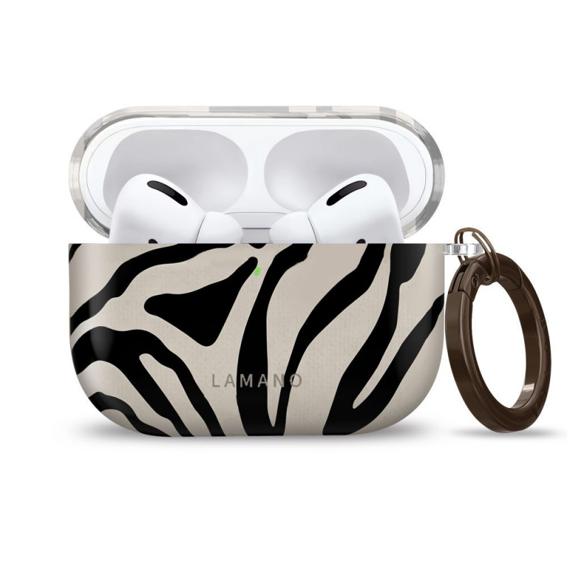 Tech-Protect Lamano dėklas, skirtas Apple AirPods Pro 3, su karabinu, Nature Muse (juodas ir smėlio spalvos)
