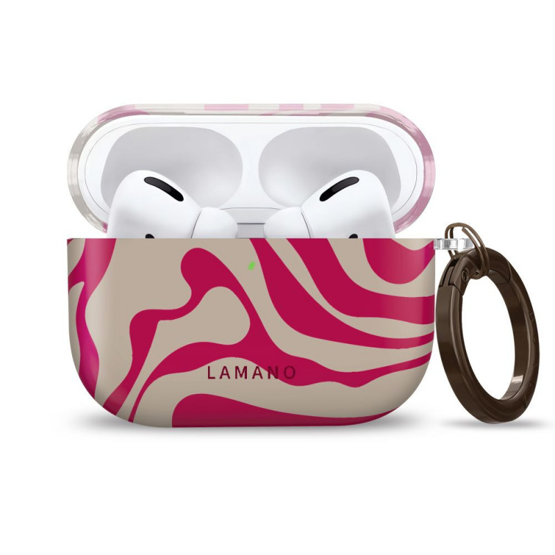 Tech-Protect Lamano dėklas, skirtas Apple AirPods Pro 3, su karabinu, Flamingo Bloom (rožinis ir smėlio spalvos)