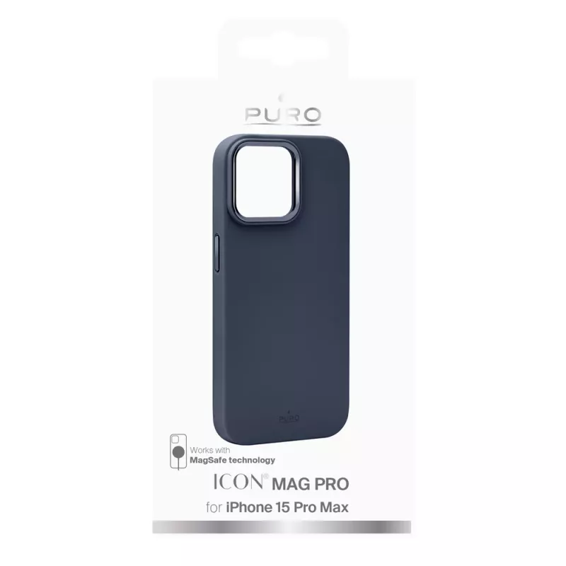 Puro Icon Mag Pro MagSafe silikoninis dėklas, skirtas Apple iPhone 15 Pro Max, tamsiai mėlynas