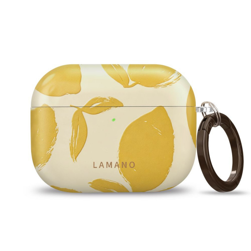 Tech-Protect Lamano dėklas, skirtas Apple AirPods Pro 3, su karabinu, Lemon Haze (geltonas ir baltas)