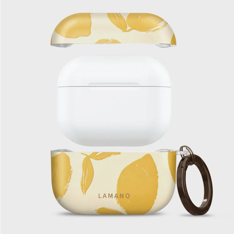 Tech-Protect Lamano dėklas, skirtas Apple AirPods Pro 3, su karabinu, Lemon Haze (geltonas ir baltas)