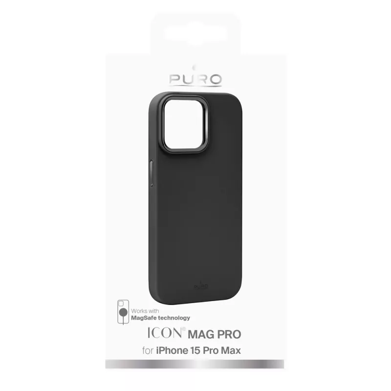 Puro Icon Mag Pro MagSafe silikoninis dėklas, skirtas Apple iPhone 15 Pro Max, juodas