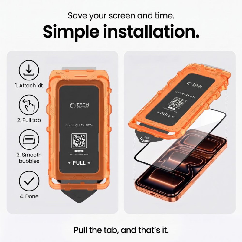 Tech-Protect Quick Set+ grūdintas stiklas, skirtas Apple iPhone 17 Pro Max / 18 Pro Max, juodas (2 vnt.)