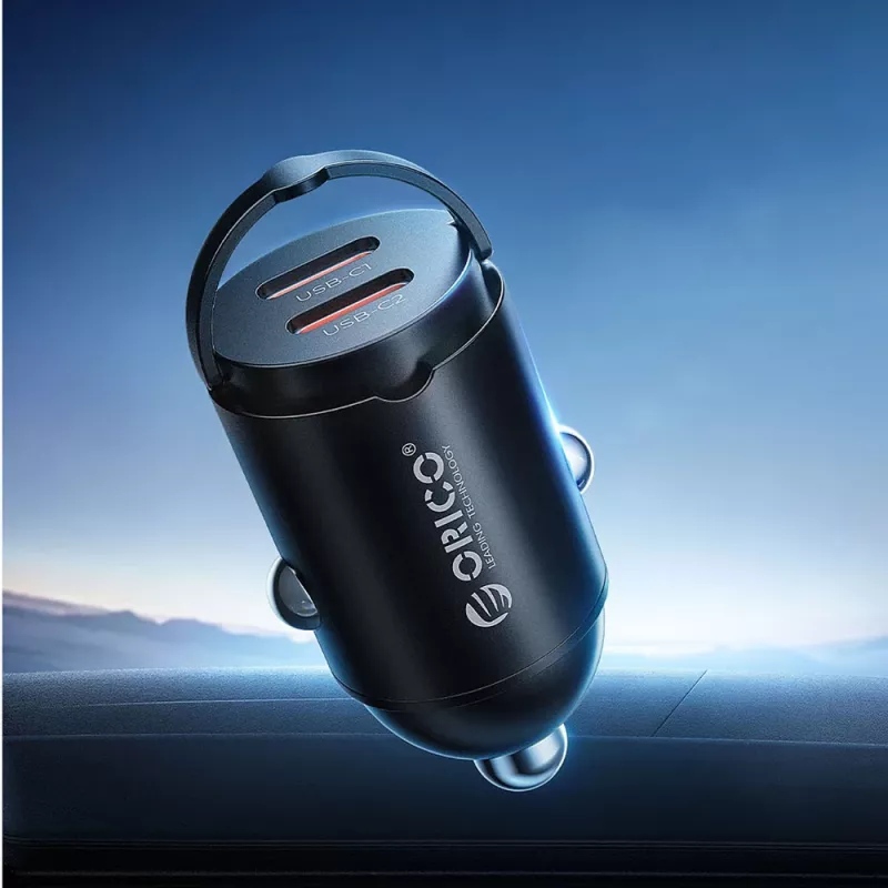 Orico MiniRing MR-30-2C 30W 2x USB-C automobilinis įkroviklis, juodas