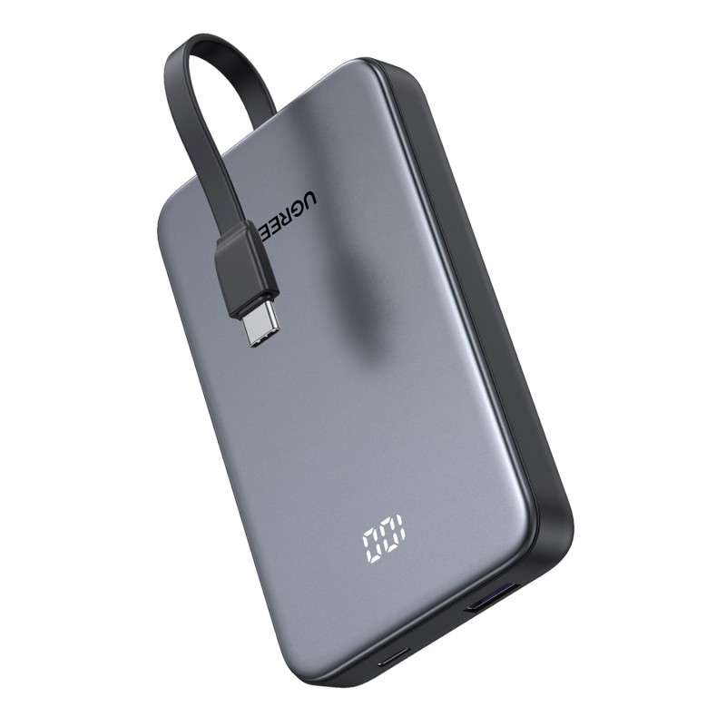 UGREEN PB526 10000mAh 20W nešiojamas įkroviklis su įmontuotu USB-C kabeliu