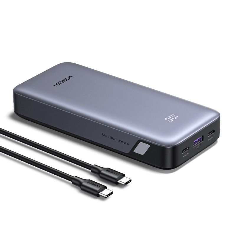 UGREEN PB532 20000mAh 30W dvipusio greitojo įkrovimo power bank, 2x USB-C, USB-A, pilkas