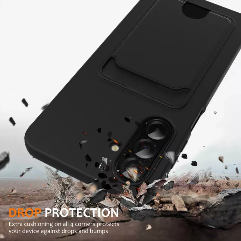 Hurtel Samsung Galaxy A37 5G TPU dėklas su kortelių laikikliu ir skersine juostele, juodas