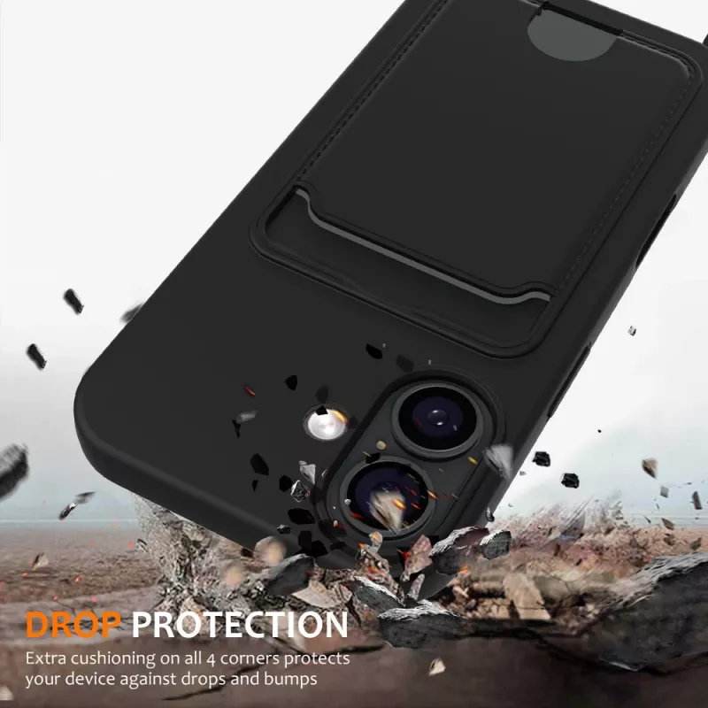 Marka Niezdefiniowana iPhone 17 TPU dėklas su kortelių laikikliu ir per petį nešiojamu dirželiu, juodas