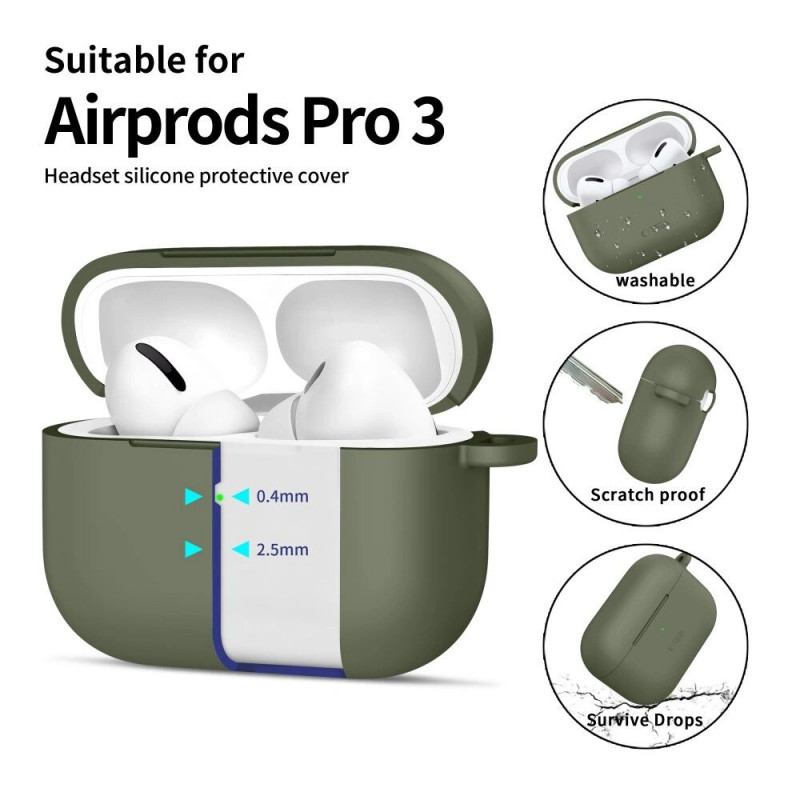 Tech-Protect silikoninis dėklas su kabliu Apple AirPods Pro 3, alyvuogių žalios spalvos