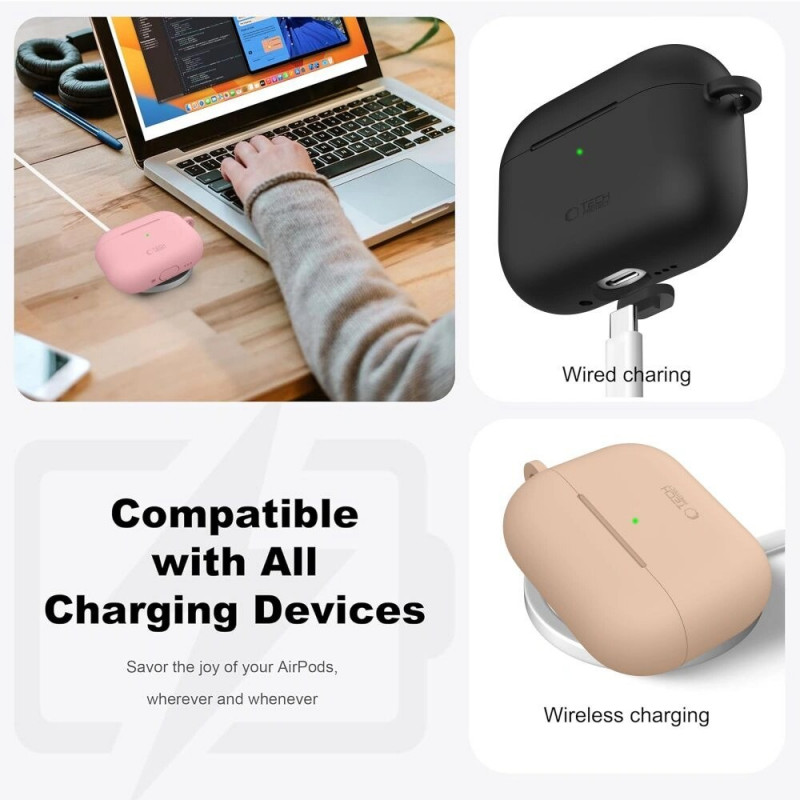 Tech-Protect silikoninis dėklas su kabliu Apple AirPods Pro 3, alyvuogių žalios spalvos