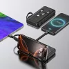 Wozinsky W11-B 10000mAh 10W nešiojamas įkroviklis su įmontuotais kabeliais ir žibintuvėliu, juodas