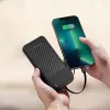 Wozinsky W11-B 10000mAh 10W nešiojamas įkroviklis su įmontuotais kabeliais ir žibintuvėliu, juodas