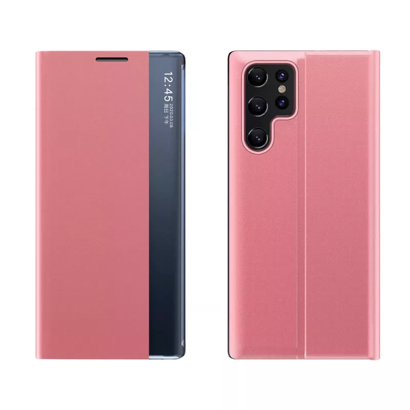 Hurtel New Sleep Case, skirta Samsung Galaxy S25 Ultra, su atlenkiamu viršeliu ir stovu, rožinė