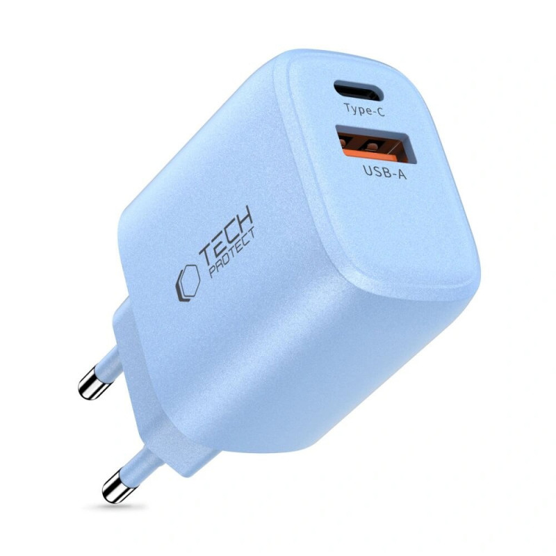 Tech-Protect NCA30 USB-A, USB-C tinklo įkroviklis PD 30W / QC3.0 Baby Blue