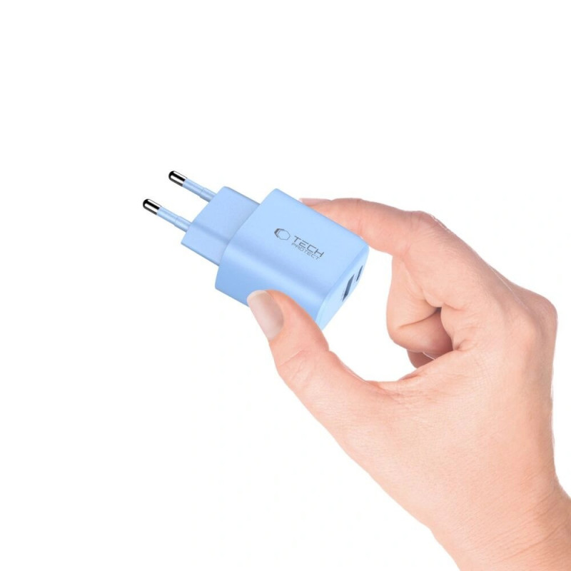 Tech-Protect NCA30 USB-A, USB-C tinklo įkroviklis PD 30W / QC3.0 Baby Blue