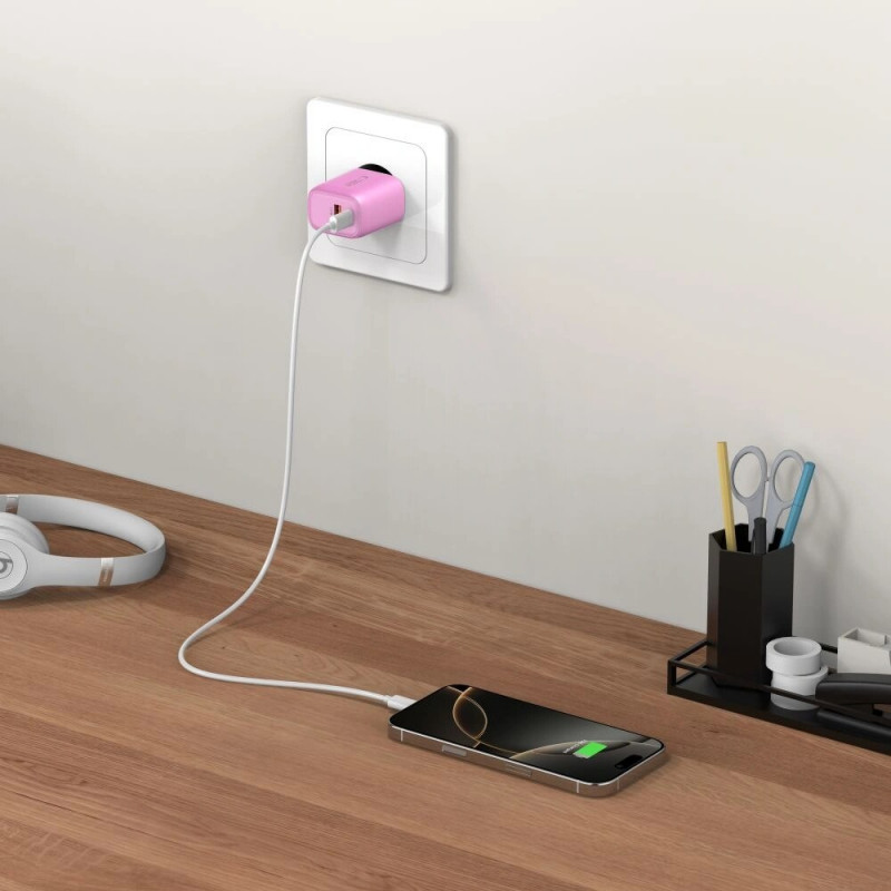 Tech-Protect NCA30 USB-A, USB-C tinklo įkroviklis PD 30W / QC3.0 Baby Pink