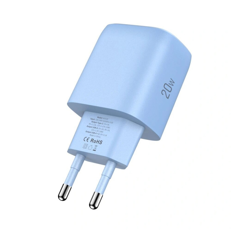 Tech-Protect NCA20 USB-A, USB-C tinklo įkroviklis PD 20W / QC3.0 Baby Blue