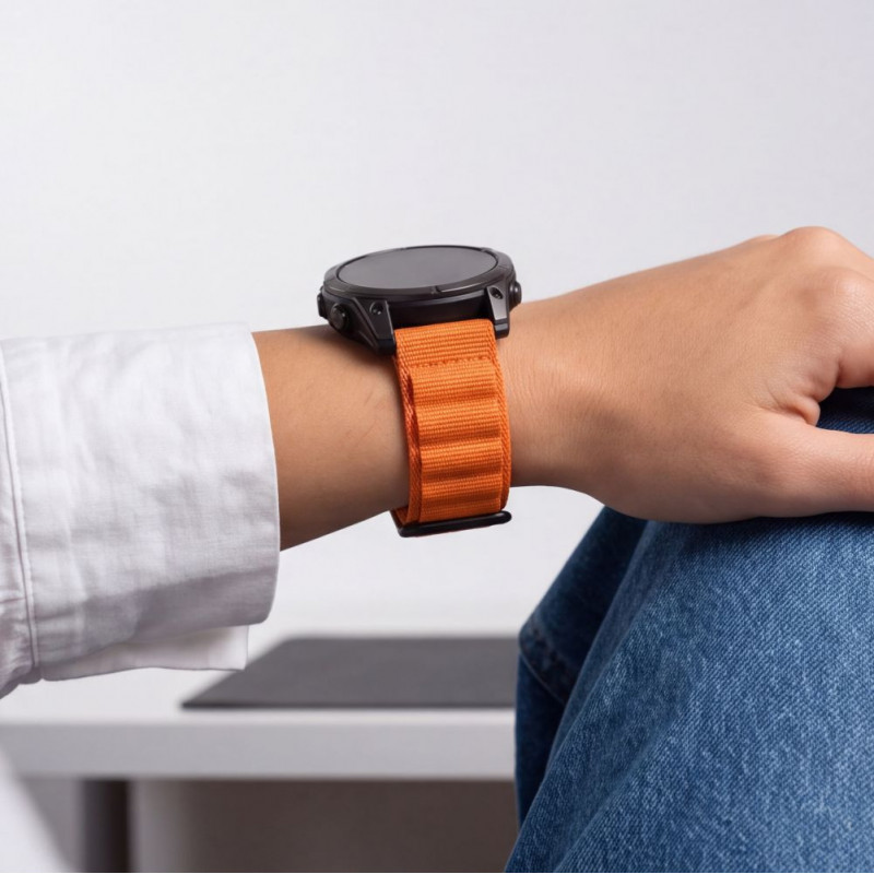 Tech-Protect Nylon Pro THP6037 laikrodžio dirželis, skirtas Garmin Fenix 5X / 5X Plus / 6X / 6X Pro / 7X / 8 / 8 Pro / 9 / 9 Pro (51 mm), oranžinis