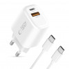 Tech-Protect NCA20 USB-A / USB-C sieninis įkroviklis PD 20W / QC3.0 su USB-C / USB-C kabeliu 100 cm, baltas