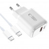 Tech-Protect NCA20 USB-A / USB-C sieninis įkroviklis PD 20W / QC3.0 su USB-C / USB-C kabeliu 100 cm, baltas