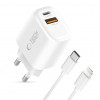 Tech-Protect NCA20 USB-A / USB-C sieninis įkroviklis PD 20W / QC3.0 su USB-C / Lightning kabeliu 100 cm, baltas