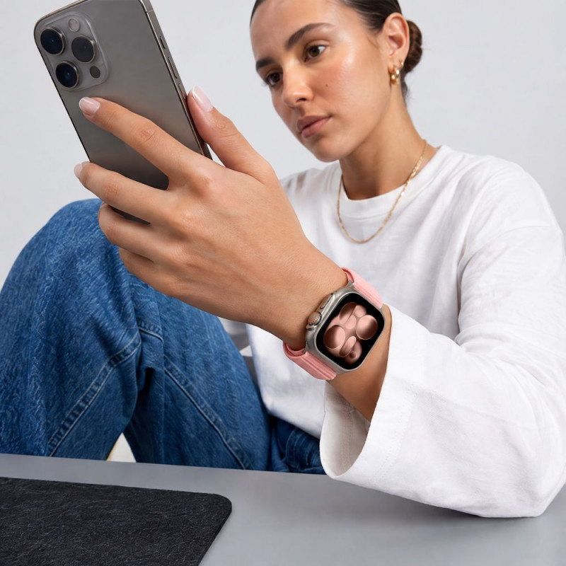Tech-Protect NylonLoop apyrankė, skirta Apple Watch 8 / 9 / 10 / 11 / 12 / SE (40 / 41 / 42 mm), Blush Pink