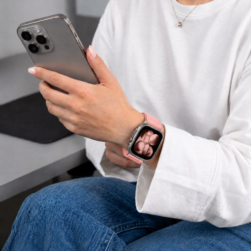 Tech-Protect NylonLoop apyrankė, skirta Apple Watch 8 / 9 / 10 / 11 / 12 / SE (40 / 41 / 42 mm), Blush Pink