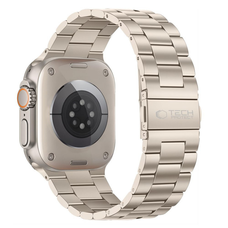Tech-Protect Stainless nerūdijančio plieno apyrankė, skirta Apple Watch 8 / 9 / 10 / 11 / 12 / SE / Ultra (44 / 45 / 46 / 49 mm), Starlight