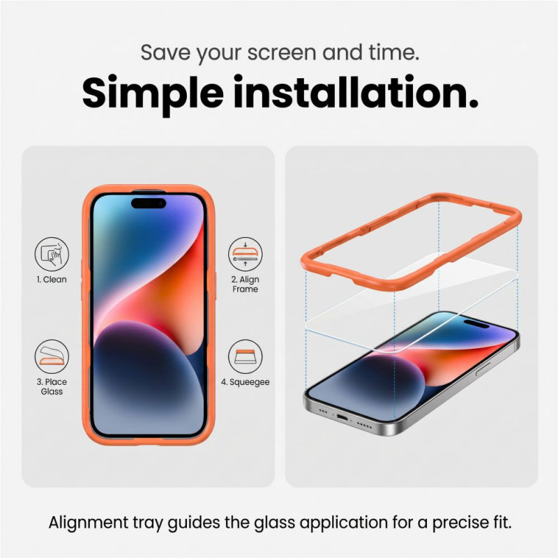 Tech-Protect Easy Set+ grūdinto stiklo rinkinys, skirtas Apple iPhone 18 Pro Max ekranui ir objektyvui, permatomas (3 vnt.)
