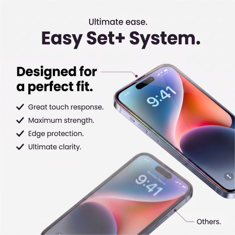 Tech-Protect Easy Set+ grūdinto stiklo rinkinys, skirtas Apple iPhone 18 Pro ekranui ir objektyvui, Clear (3 vnt.)