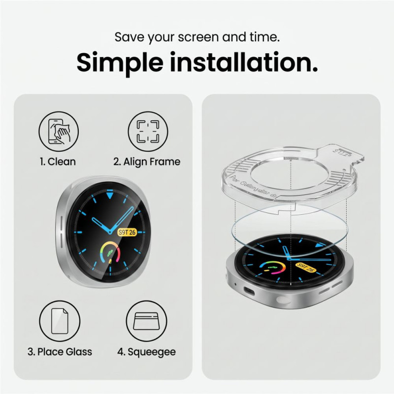 Tech-Protect Easy Set+ grūdintas stiklas skirtas Samsung Galaxy Watch 8 / 9 44 mm, permatomas (2 vnt.)