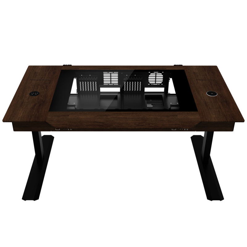 Lian Li DK07 stalviršio korpusas Wood Edition, dviejų sistemų palaikymas, 2x E-ATX, reguliuojamo aukščio, riešutmedžio / juodas