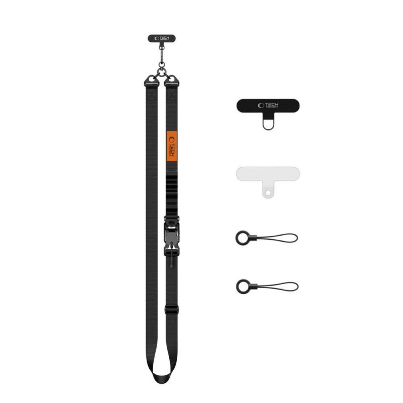 Tech-Protect C9S Rope Crossbody telefono dirželis, juodas/oranžinis