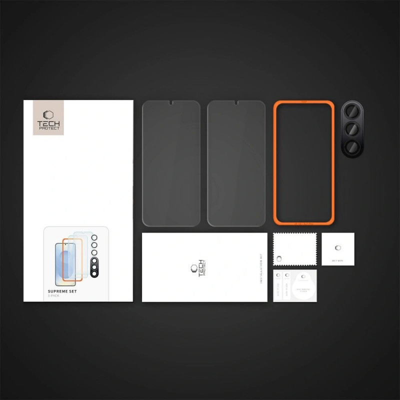 Tech-Protect Supreme Set grūdinto stiklo ekrano ir objektyvo apsaugos rinkinys, skirtas Samsung Galaxy S25+, permatomas (3 vnt.)