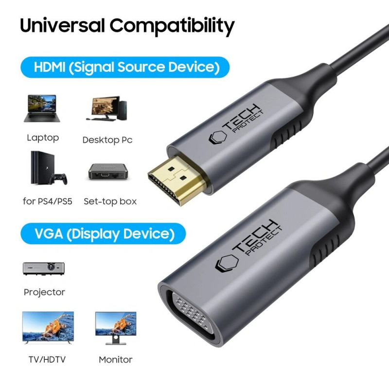 Tech-Protect UltraBoost HDMI / VGA adapteris, FHD 1920 x 1080, 60Hz, juodas