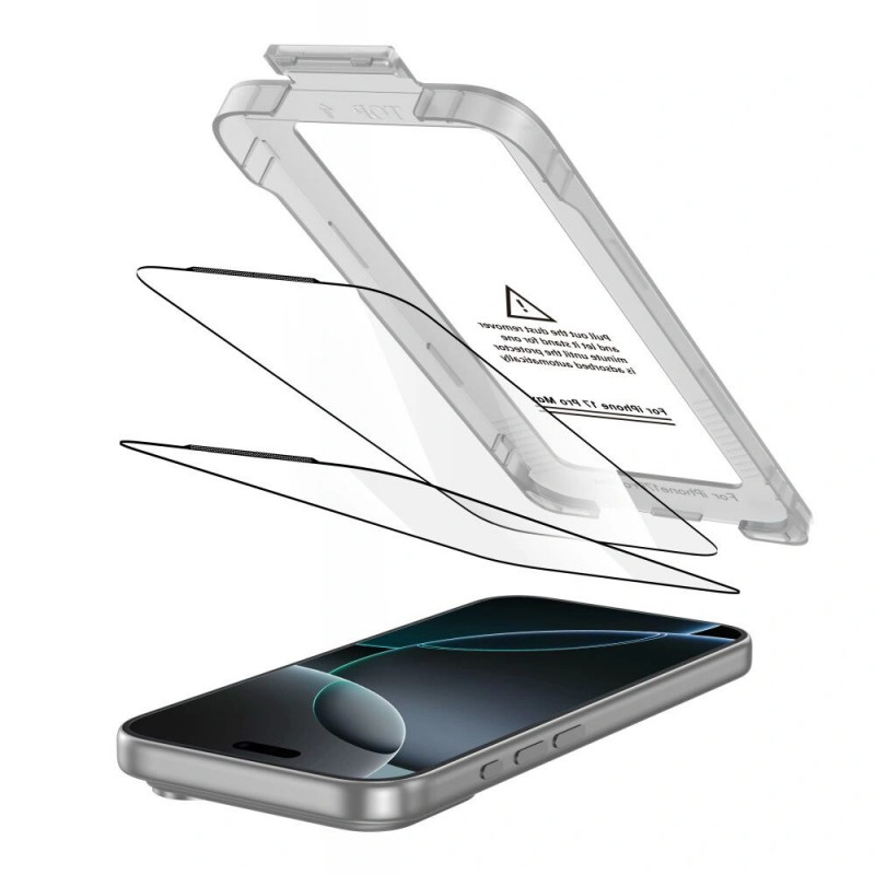 Tech-Protect Quick Set+ grūdinto stiklo ekrano apsauga, skirta Apple iPhone 17 Pro Max, juoda (2 vnt.)