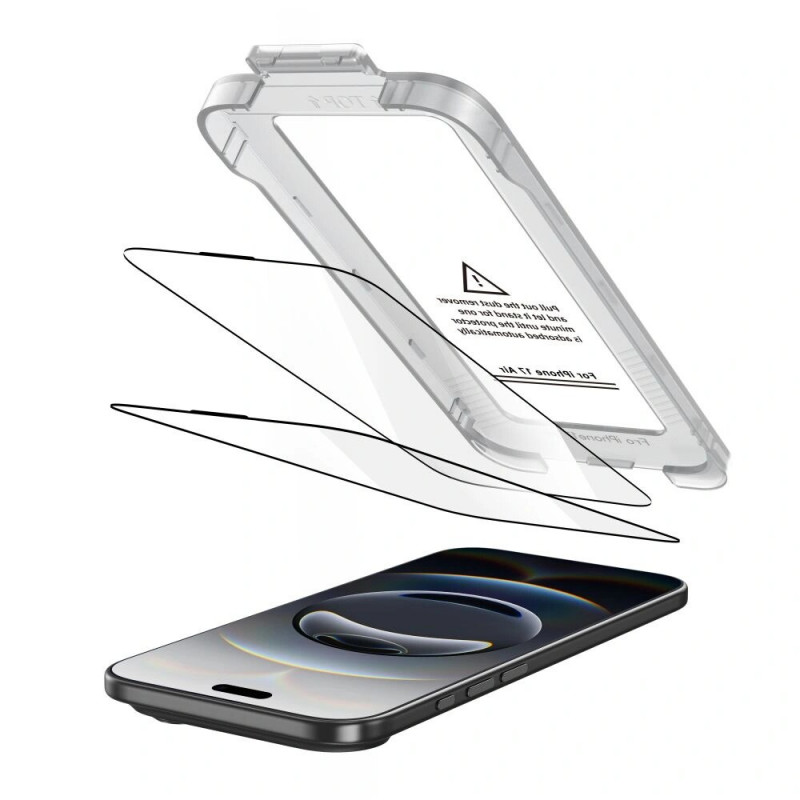 Tech-Protect Quick Set+ grūdinto stiklo ekrano apsauga, skirta Apple iPhone Air, juoda (2 vnt.)