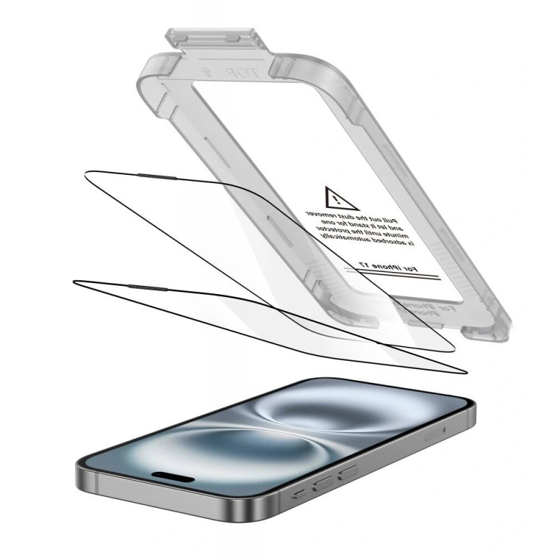 Tech-Protect Quick Set+ THP4498 grūdinto stiklo ekrano apsauginė plėvelė, skirta Apple iPhone 17, juoda (2 vnt.)