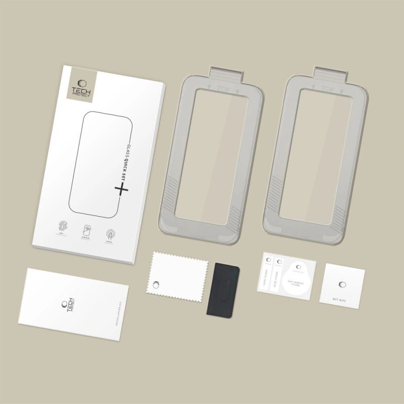 Tech-Protect Quick Set+ THP4498 grūdinto stiklo ekrano apsauginė plėvelė, skirta Apple iPhone 17, juoda (2 vnt.)