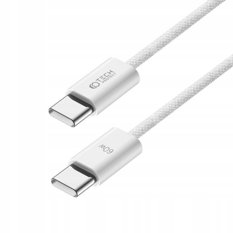 Tech-Protect Ultraboost Classic USB-C / USB-C PD kabelis, 60W, 3A, 100 cm, baltas