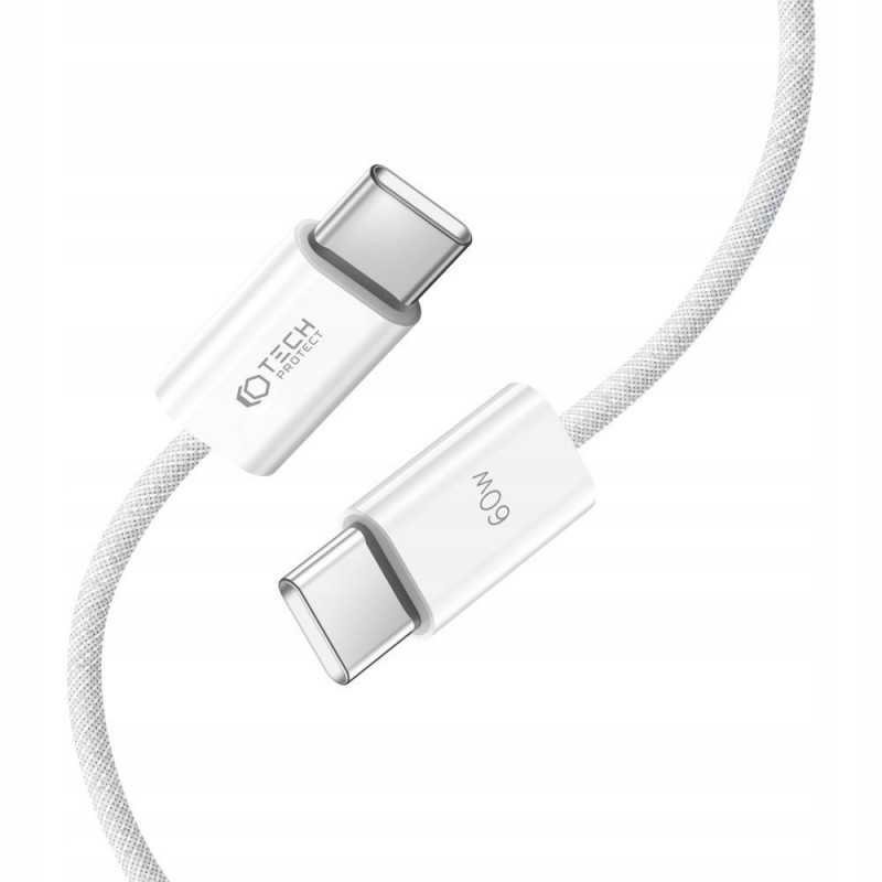 Tech-Protect Ultraboost Classic USB-C / USB-C PD kabelis, 60W, 3A, 100 cm, baltas