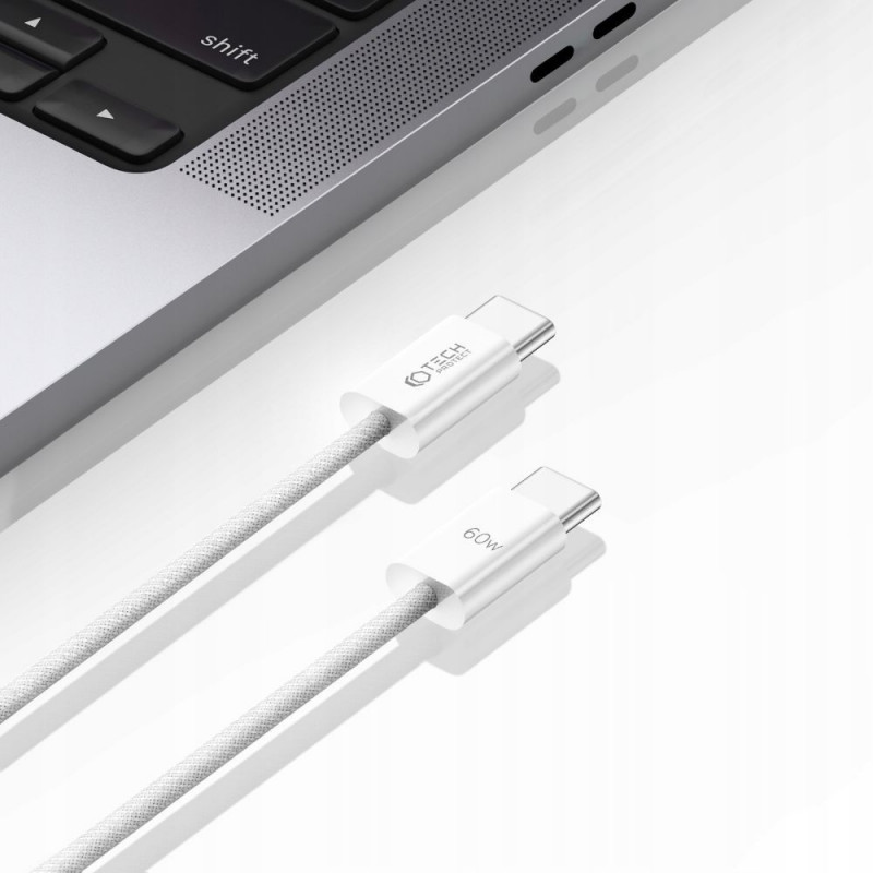 Tech-Protect Ultraboost Classic USB-C / USB-C PD kabelis, 60W, 3A, 100 cm, baltas