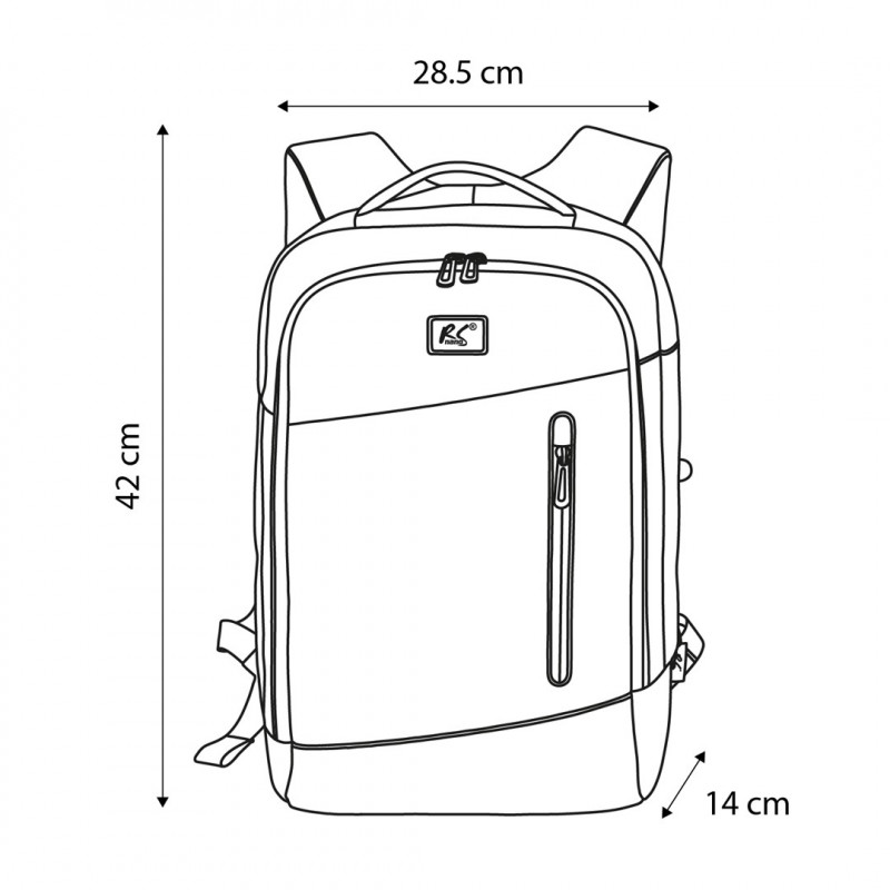 NanoRS RS204 B nešiojamojo kompiuterio kuprinė 15.6", juoda, 42x28.5x14, atspari vandeniui
