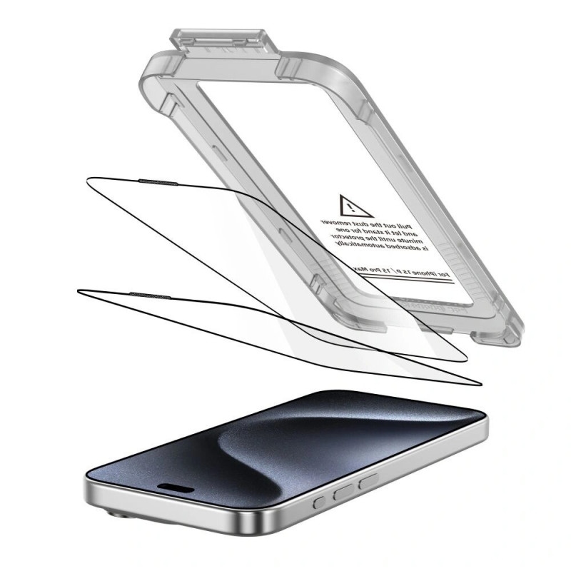 Tech-Protect Quick Set+ grūdintas stiklas, skirtas Apple iPhone 15 Pro (2 vnt.), juodas
