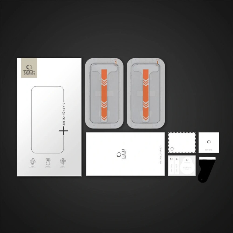 Tech-Protect Quick Set+ grūdintas stiklas, skirtas Apple iPhone 15 Pro (2 vnt.), juodas