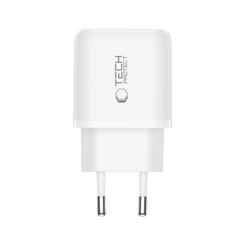 Tech-Protect NCA30 USB-A, USB-C sieninis įkroviklis PD 30W / QC3.0, baltas