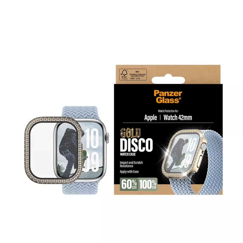 PanzerGlass viso ekrano apsauginė plėvelė, skirta Apple Watch 2025 42 mm, Disco Gold (PG88079)