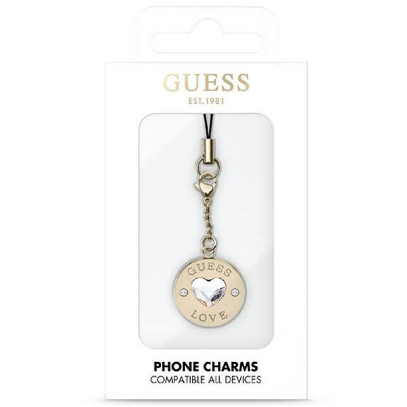Guess GUCPMHGLD Heart Diamond Charm telefono pakabukas su cirkoniais, auksinis